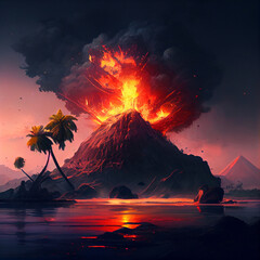 Volcano Erupting on Island