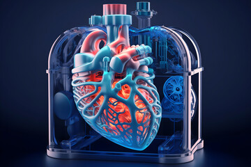 Human heart printed on Medicine 3d printer. Concept new technology transplant organ. Generation AI