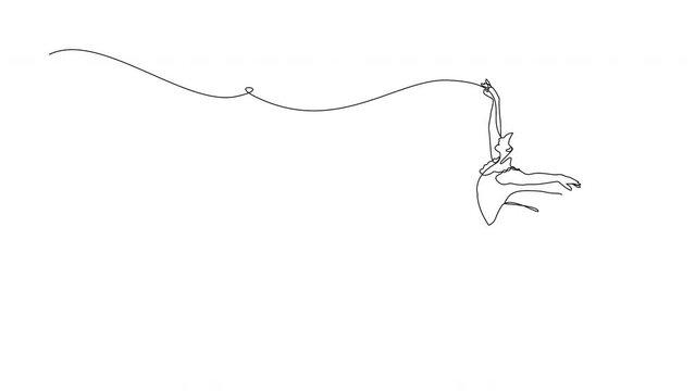 Self-drawing simple animation of continuous one line Ballerina. Drawing by hand, black single line on a white background.