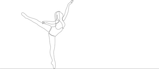 One continuous line drawing of young graceful woman ballet dancer perform beauty classic dance. Ballet performance concept. Vector illustration.