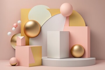 Pink and Gold Geometric Abstract Background. Generative AI