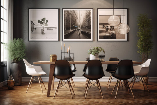 modern dining room. Consider using a sleek black or white frame, Generative AI	