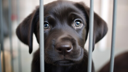 Dog locked in a cage awaiting adoption created with Generative AI technology