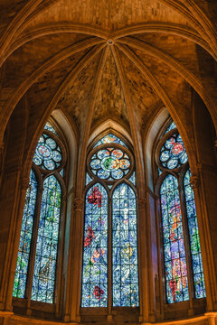 Reims Notre Dame Cathedral. Interior, stained glass window by Mark Chagall