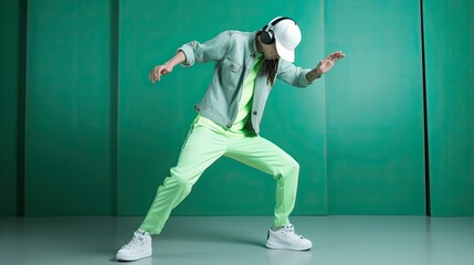 Fototapeta na wymiar Unrecognizable person dancing with headphones. Generative AI