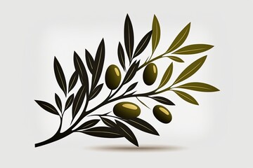 olive branch with leaves on white background. Generative AI