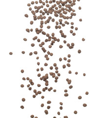 Clay Drainage big size ball pour fall down, explosion in air. Clay Drainage ball splash in shape form line explosion. White background isolated high speed shutter freeze motion