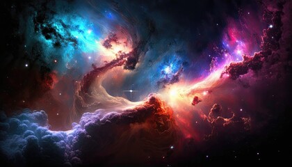 Obraz na płótnie Canvas Space nebula night gallaxy illustration. Cosmos universe astronomy. Generative AI.