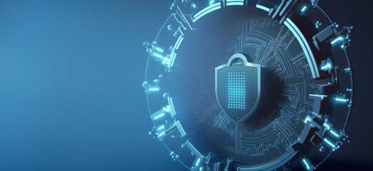 Cyber protection and information security banner. Lock protect for cryptocurrency technology services. Generation AI