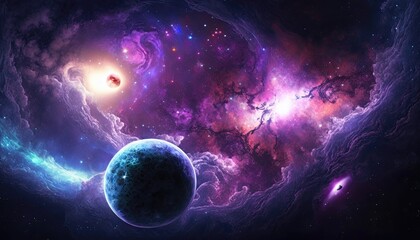 Obraz na płótnie Canvas Space nebula night gallaxy illustration. Cosmos universe astronomy. Generative AI.