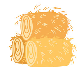 Haystack. Dry grass, farm fodder bundles. Bale of hay Dried haystack, fodder straw and farm haystacks vector cartoon illustration isolated on the white background.  © PawLoveArt