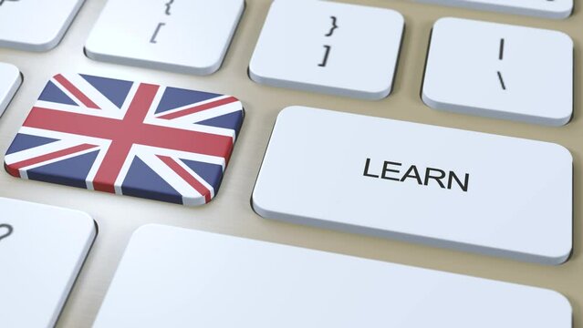 Learn British English Language Concept. Online Study Courses. Button with Text on Keyboard