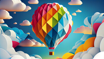 Multi colored hot air balloon floats mid air generated by AI