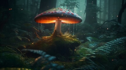 Fototapeta na wymiar Mushroom in The Forest, Image Ai Generated