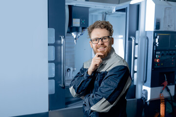 Engineer Worker caucasian man professional control CNC machinery on industry factory