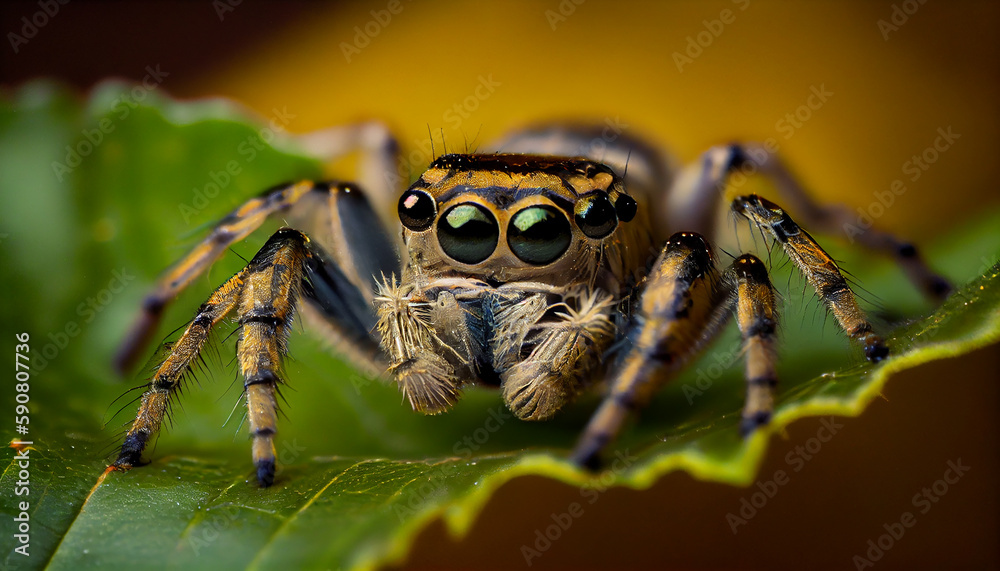 Wall mural Hairy arachnid fang brings pain and fear generated by AI