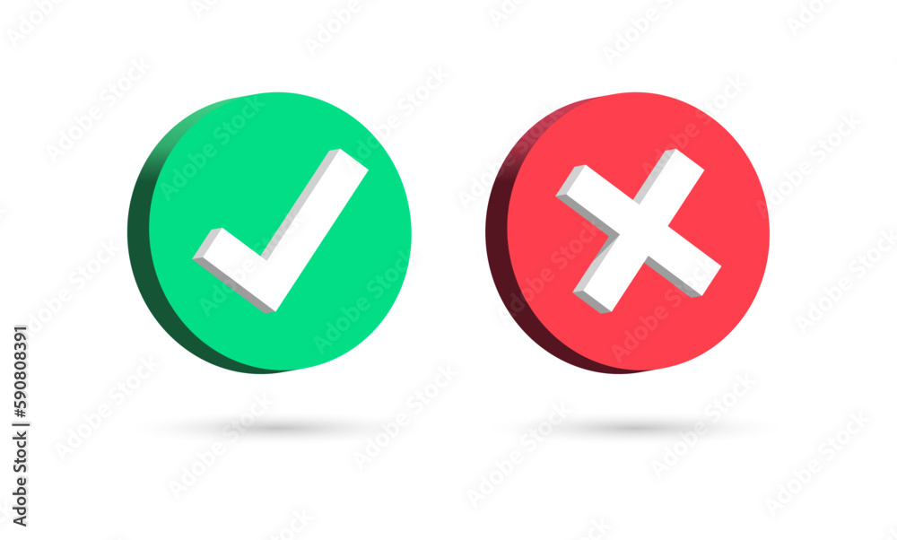Aufkleber 3d check mark icon set. check box icon with right and wrong 3d button and yes or no checkmark icons in green tick box and red cross. vector illustration