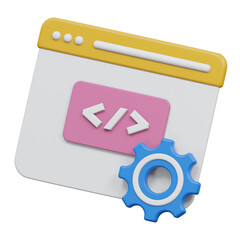 web development 3d rendering icon illustration, transparent background, design and development