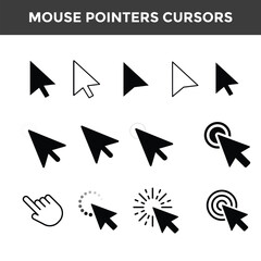 Mouse Click Pointer Icon Set and Computer Mouse Flat Design. stock illustration