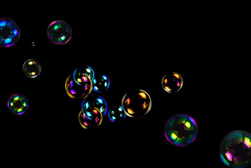 Soap bubbles isolated on a black background