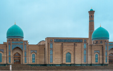 Beautiful Uzbekistan Tashkent classic mosaic photo, view of Barak Khan Madrasah