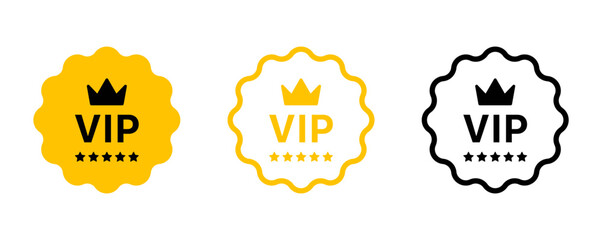 vip badges icon, label or tags vip icons. and crown icon with five stars sign symbol - premium membership icon. vector illustration