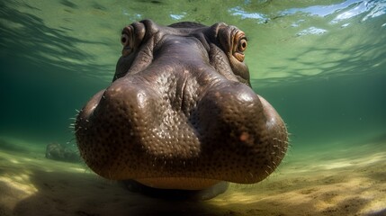 Underwater Hippopotamus Portrait