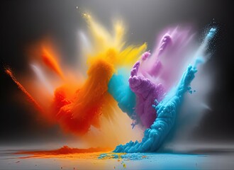 Multicolored powder. Explosion of multi-colored powder. Created by a stable diffusion neural network.