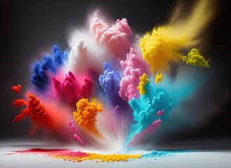 Multicolored powder. Explosion of multi-colored powder. Created by a stable diffusion neural network.