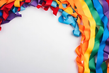 rainbow gay pride ribbons background with white copy space, made with generative ai