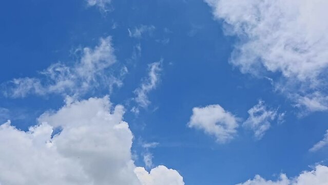 Relaxing view of white clouds moving slowly in the blue sky at daytime