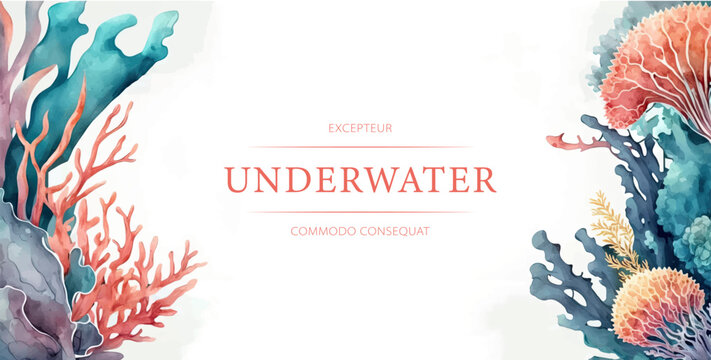 Watercolor underwater frame banner