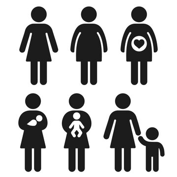 Woman pregnancy and childbirth icons