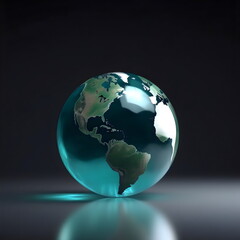 clear glass earth globe isolated on black, made with generative ai