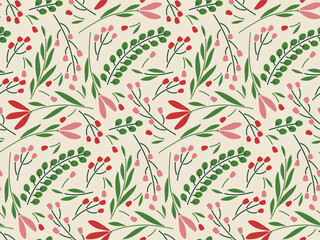 Seamless flowers pattern. Different flowers grow. Spring or summer flowers for holiday design. Cartoon flat vector illustration for wallpaper, textile, packaging. Endless texture for your design