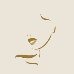 Obraz premium Abstract woman portrait in minimalistic flat style. Female art poster. Elegant girl hand-drawn illustration in pastel colors. Trendy line art. Beautiful Vector female linear artwork. 