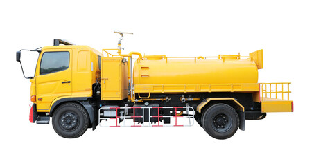 Yellow water truck on transparent background (PNG File)