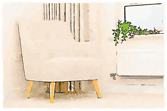 Neutral colour home interior showing beige colour scheme a digital filter applied to photo, original photo and copyright owned by the uploader.