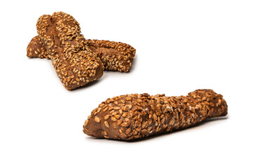 Loaf of bread with sunflower seeds isolated on a white background.