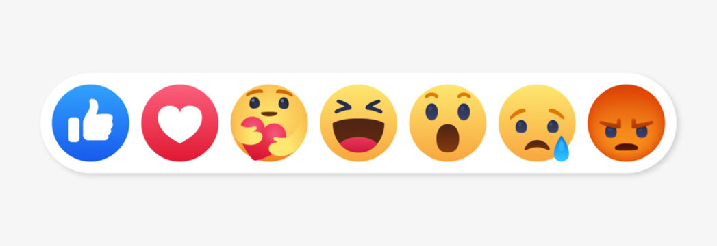 Facebook reactions. social media smiley emoji face ; thumb up icon, like, love, heart, haha, wow, sad, angry, emojis icon - social network emoticon reactions collection set. vector illustration