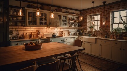 Modern Interior Designer Kitchen with Natural Lighting and Wide-Angle Shot. Generative AI