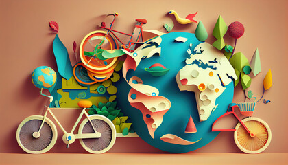 World bicycle day illustration. Generative AI. 