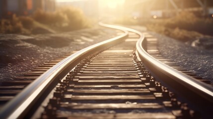 train railway illustration background with sunset, generative ai