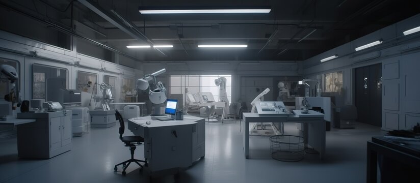 futuristic lab with robots, illustration image by generative ai