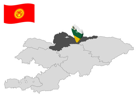 Location Chuy Region on map Kyrgyzstan. 3d Chuy Region location sign. Quality map with  Provinces of Kyrgyzstan for your web site design, logo, app, UI. Stock vector. EPS10.