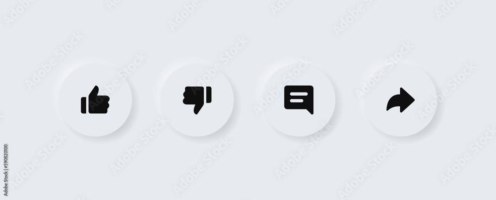 Poster social media notification icons button ; thumbs up icon, youtube like icon, dislike, comment, share,