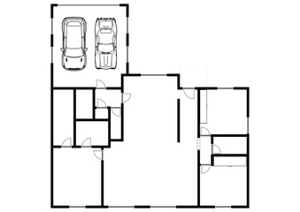 Blueprint plan Black and white house floor plans Floorplan 2D drawing  Home plan.