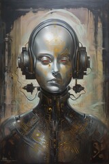Painting of a robot artificial intelligence as a holy religious symbol, mother of god. Generative AI