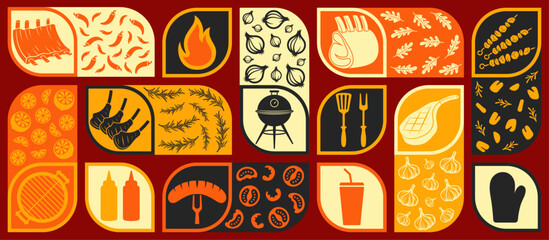 BBQ Party vector illustration banner template is perfect for menu or social media advertising. this poster is perfect for outdoor events and trendy cafes banner, background, template, logo, icon.