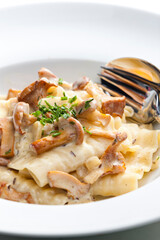 cream sauce with chanterelles served with pasta